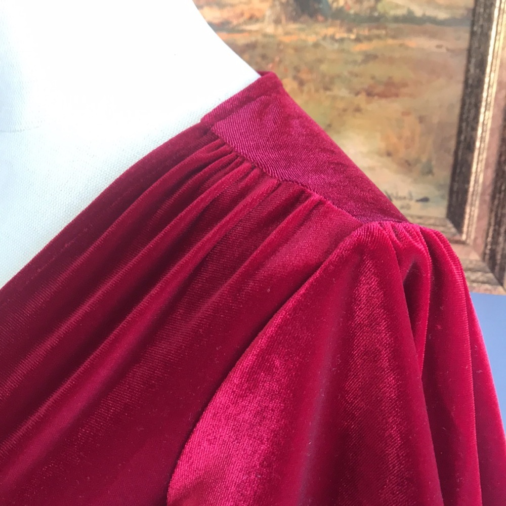 BHLDN red velvet short sleeves asymmetric wrap dress witchy goth fairy holidays - Picture 5 of 15